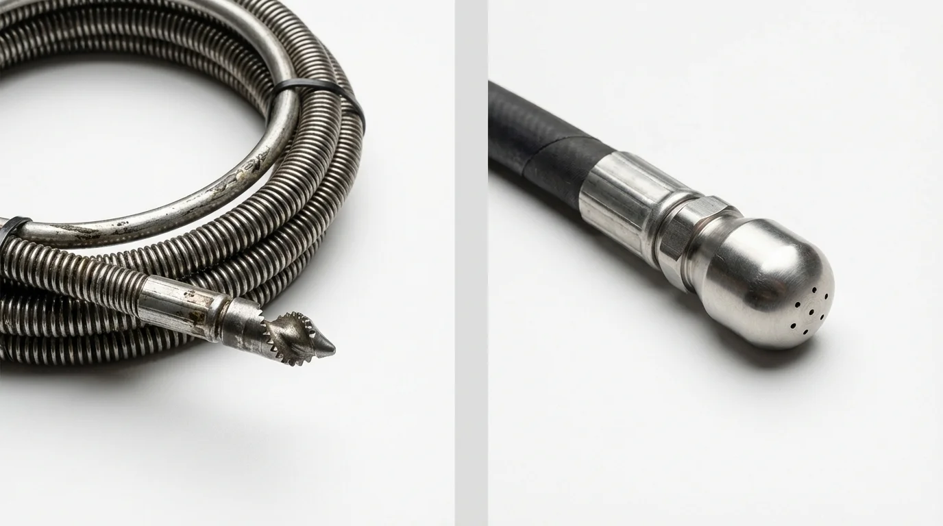 Drain snake cable and hydro jetting nozzle used for drain cleaning in Reno, NV