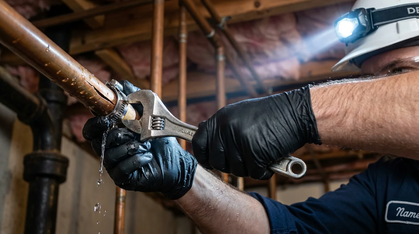 Emergency pipe clamp repair being performed by a Johns Plumbing LLC plumber in Reno