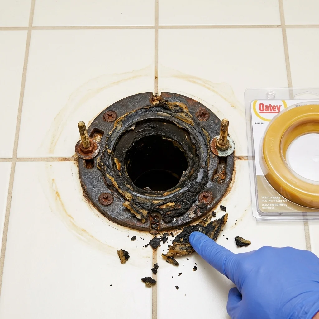 Failed wax ring showing water seepage at the base of a toilet in a Reno, NV home