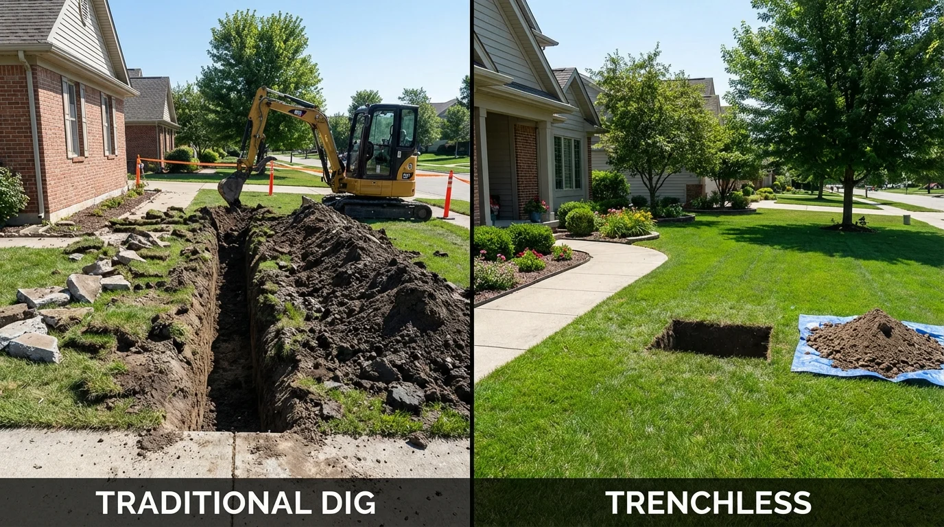 Trenchless sewer repair with minimal yard damage versus traditional excavation in Reno, NV